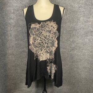 Y2K Vocal Cut Braid Back Tank Top Sz L Black Crystal Punk Goth Rock Revival Edgy